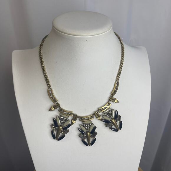 J. Crew J Crew gold tone statement necklace signed costume jewelry faux jewels - Picture 10 of 14